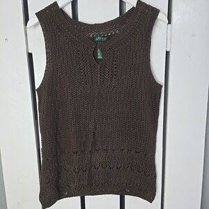 Lauren Ralph‎ Lauren Open Knit Tank Top Med Brown Fairy Grunge Cottage Goblin